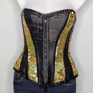 Burlesk Black Gold Sequin Lace & Zip Corset 22
